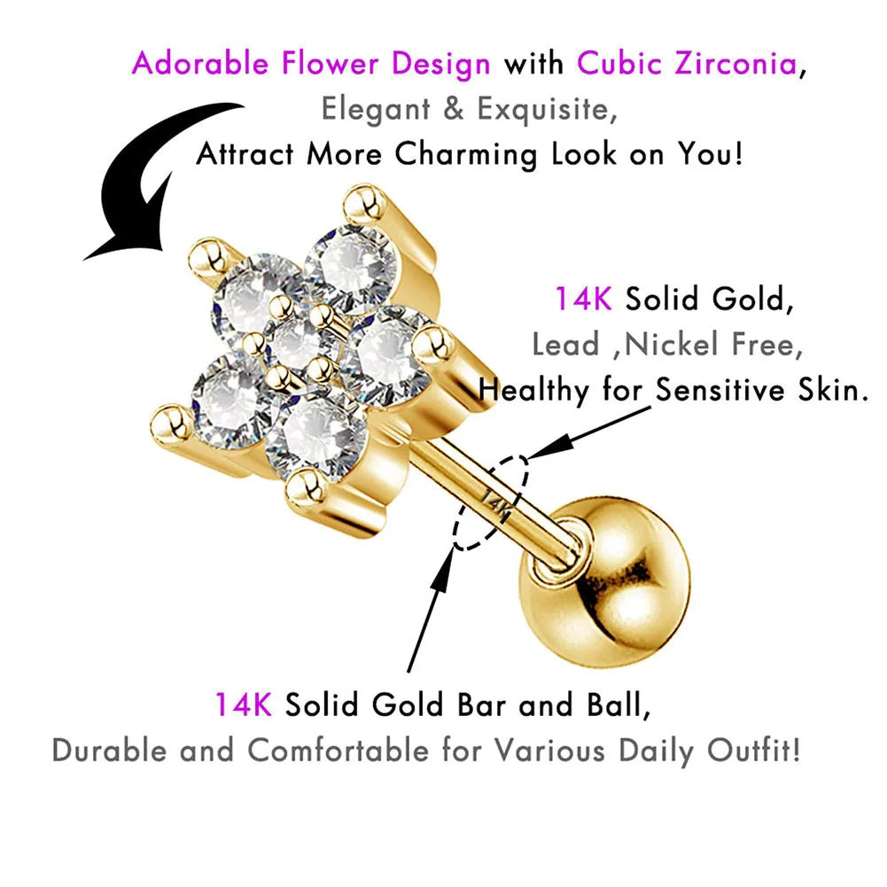 14K Gold Cartilage Earrings Flower Cartilage Earring