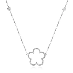 18ct White Gold Diamond Flower Necklace