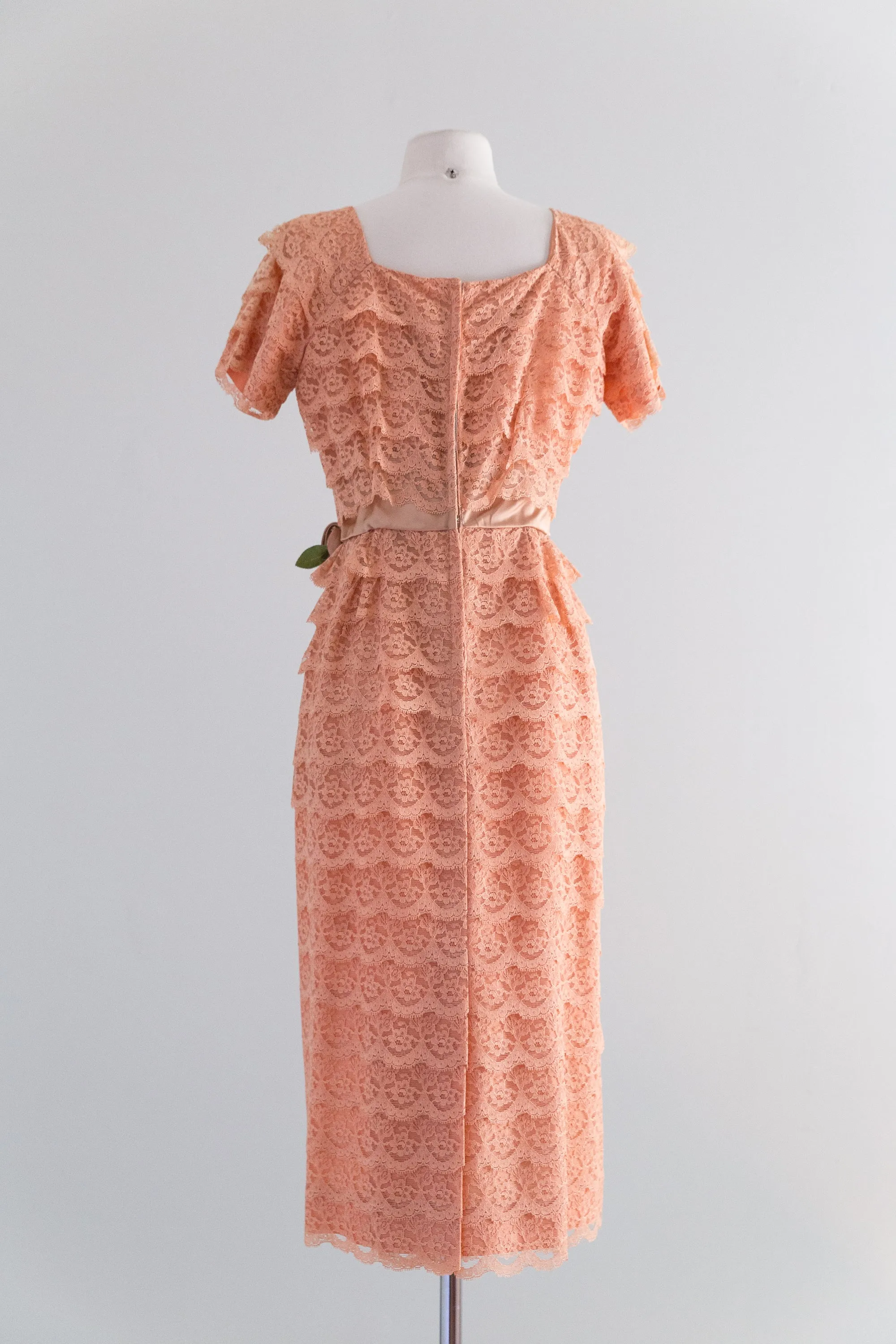 1950's DuBarry Tiered Autumn Blush Cocktail Dress / Waist 28"