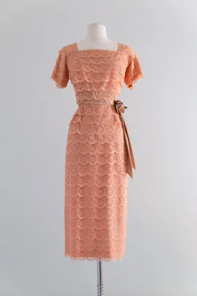 1950's DuBarry Tiered Autumn Blush Cocktail Dress / Waist 28"