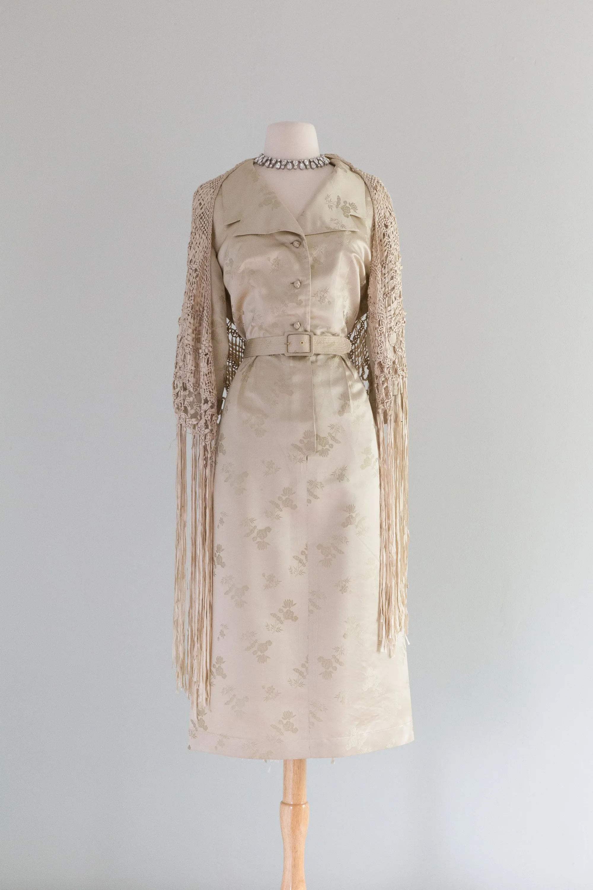 1950's Oyster Silk Cocktail Dress By Dynasty / ML