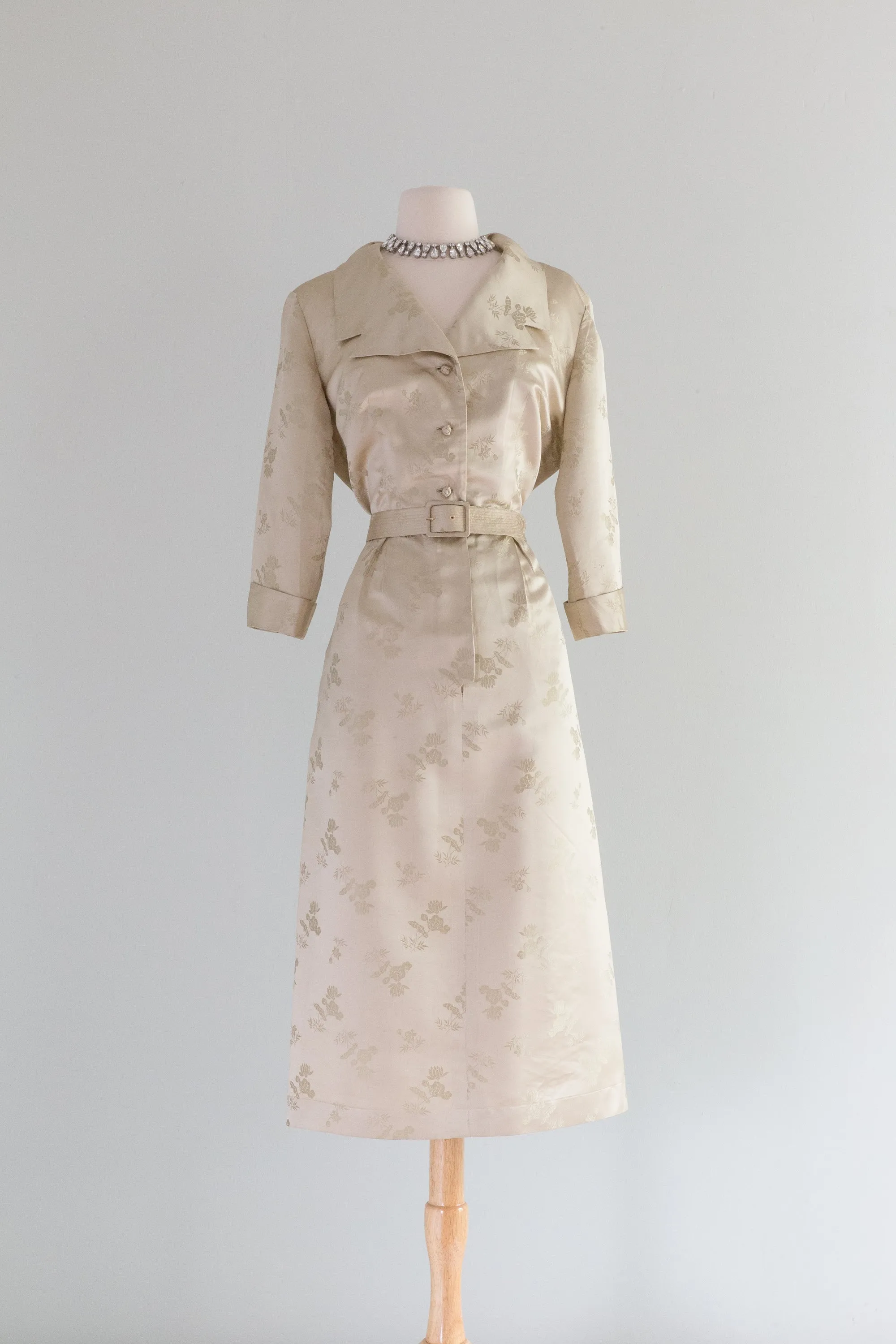 1950's Oyster Silk Cocktail Dress By Dynasty / ML