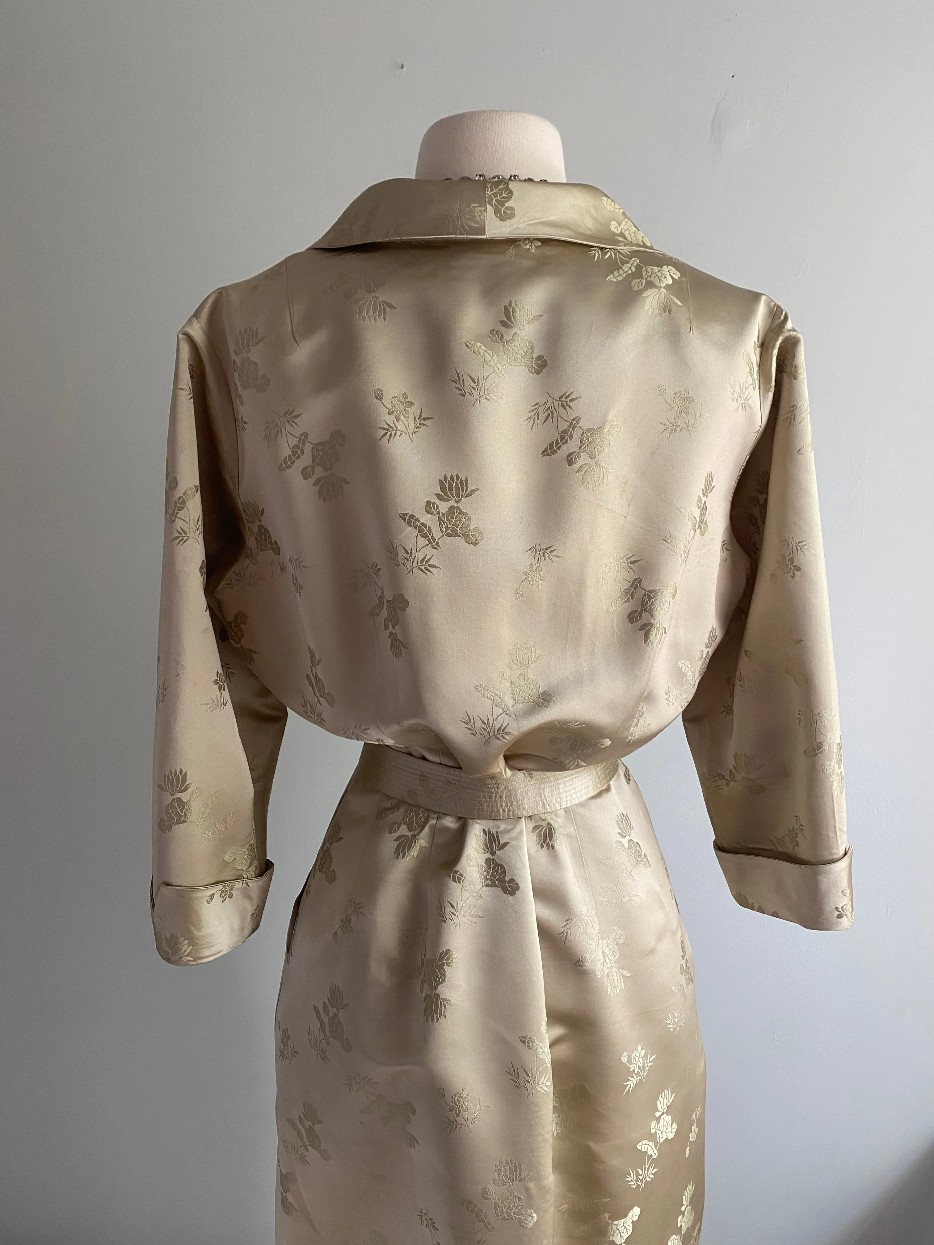 1950's Oyster Silk Cocktail Dress By Dynasty / ML