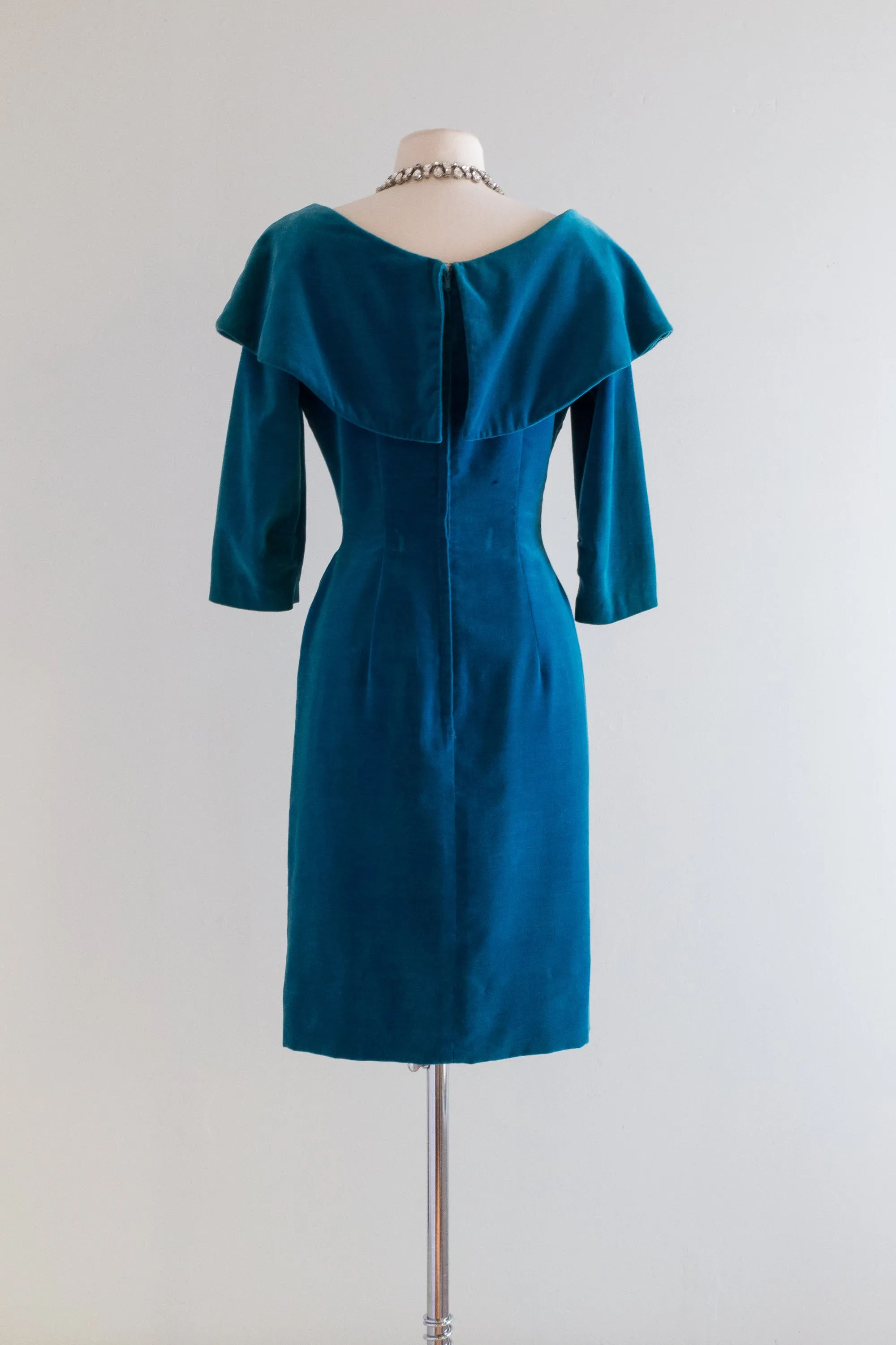 1950's Suzy Perette Aqua Velvet Wiggle Dress / Small