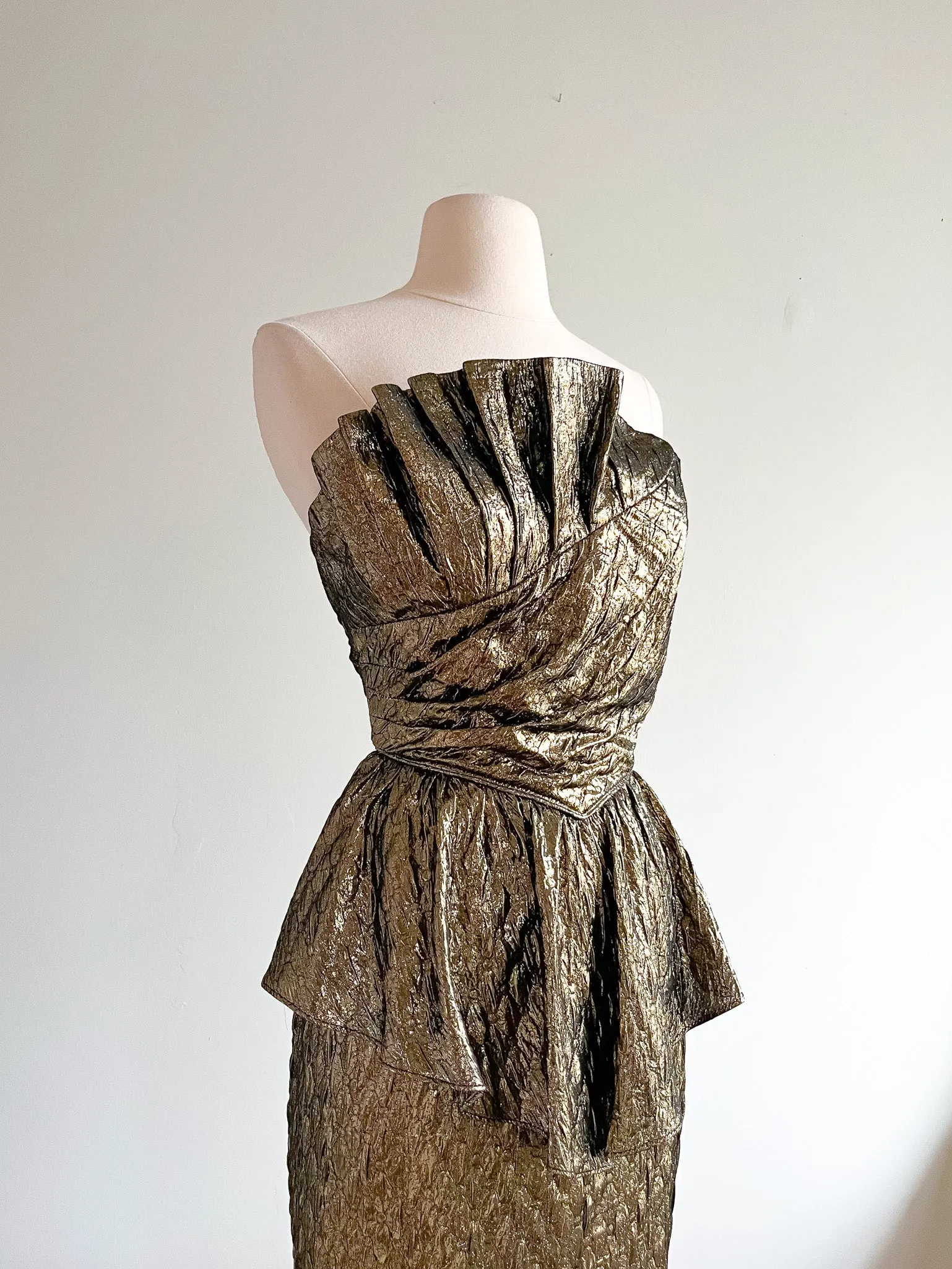 1980's Golden Girl GLAM Metallic Strapless Cocktail Dress / Sz M