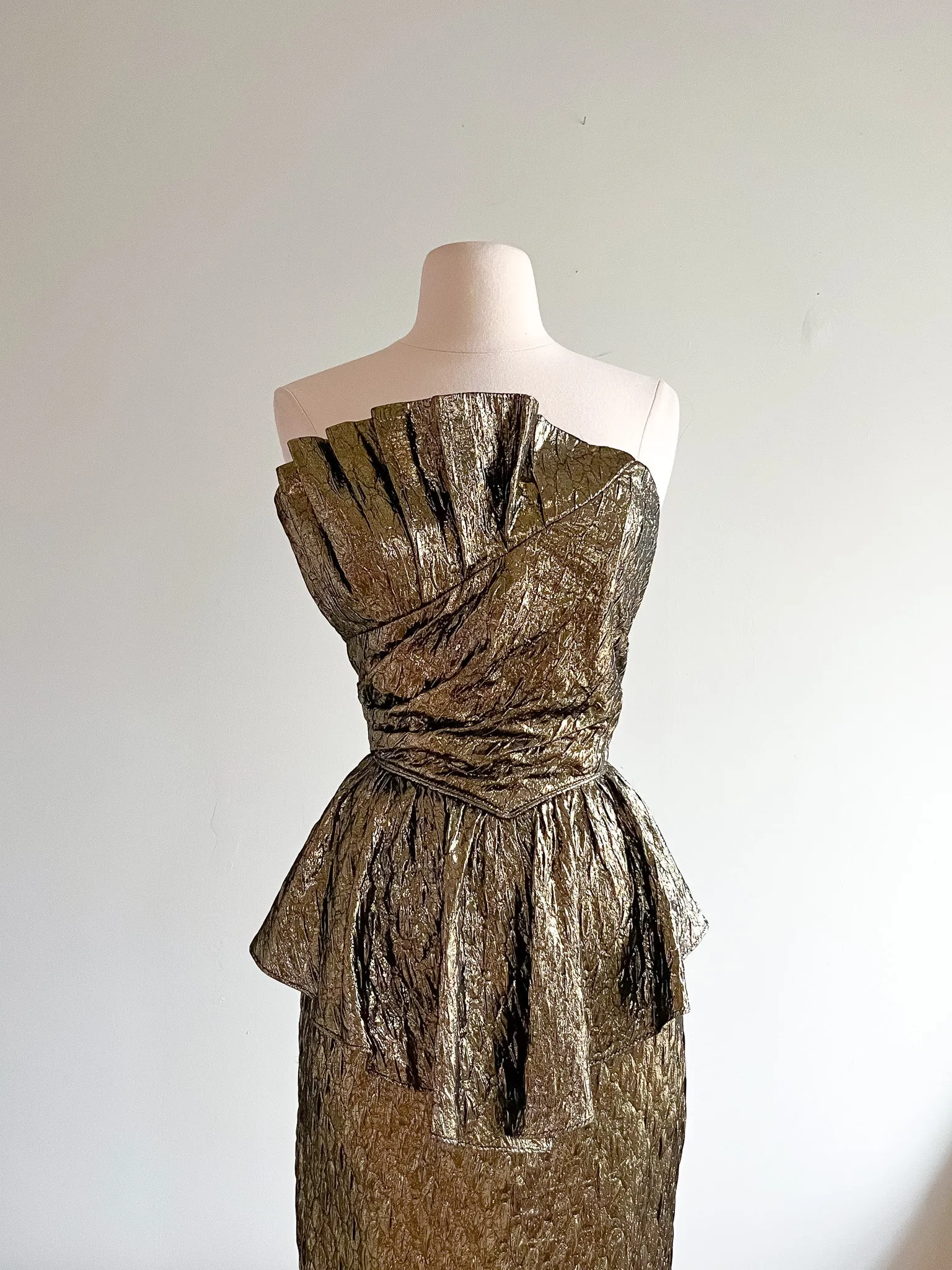 1980's Golden Girl GLAM Metallic Strapless Cocktail Dress / Sz M