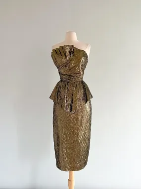 1980's Golden Girl GLAM Metallic Strapless Cocktail Dress / Sz M