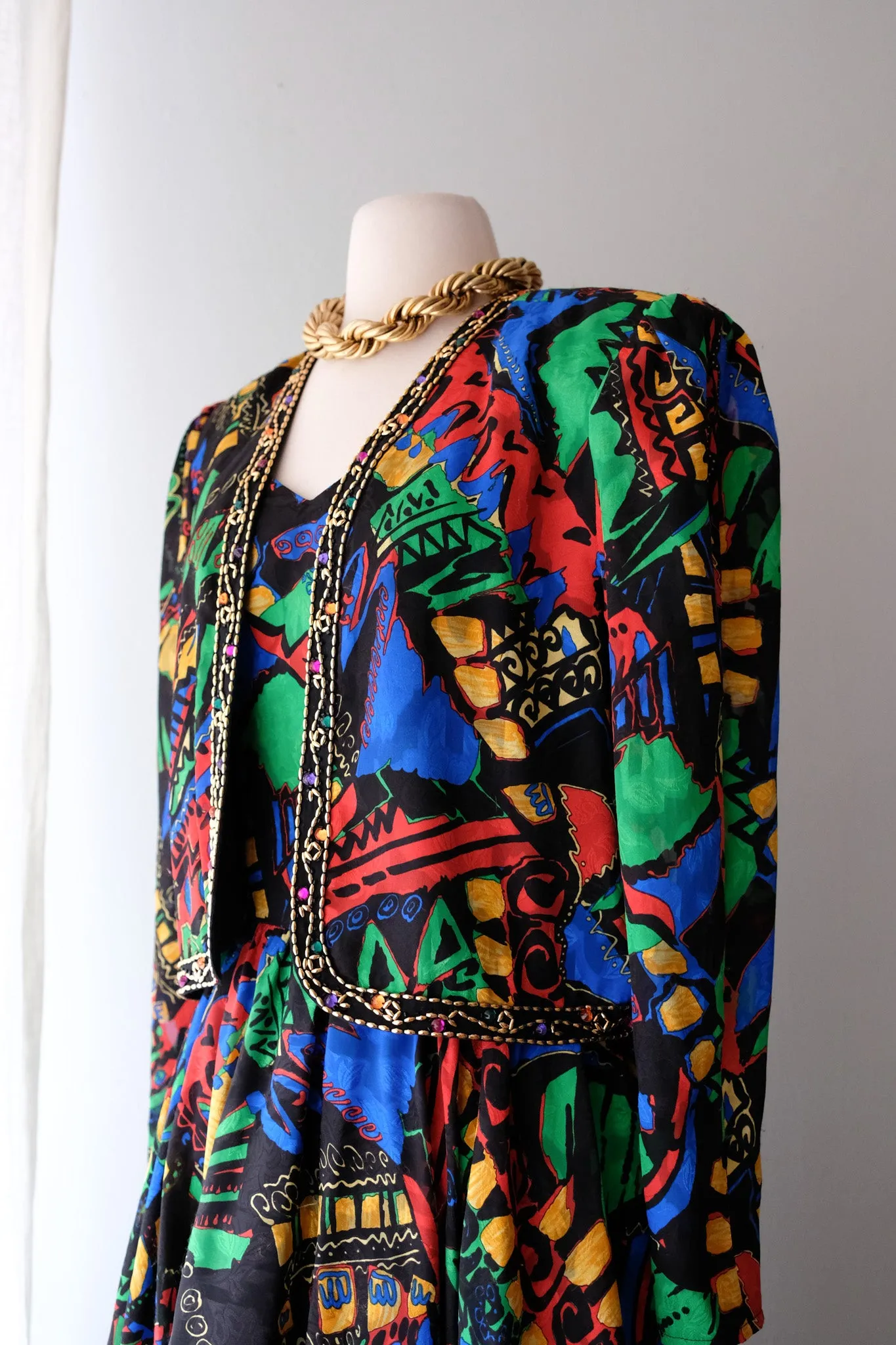 1980's Party Time!  Fabulous Abstract Cocktail Dress & Jacket Set by Diane Freis / Sz M