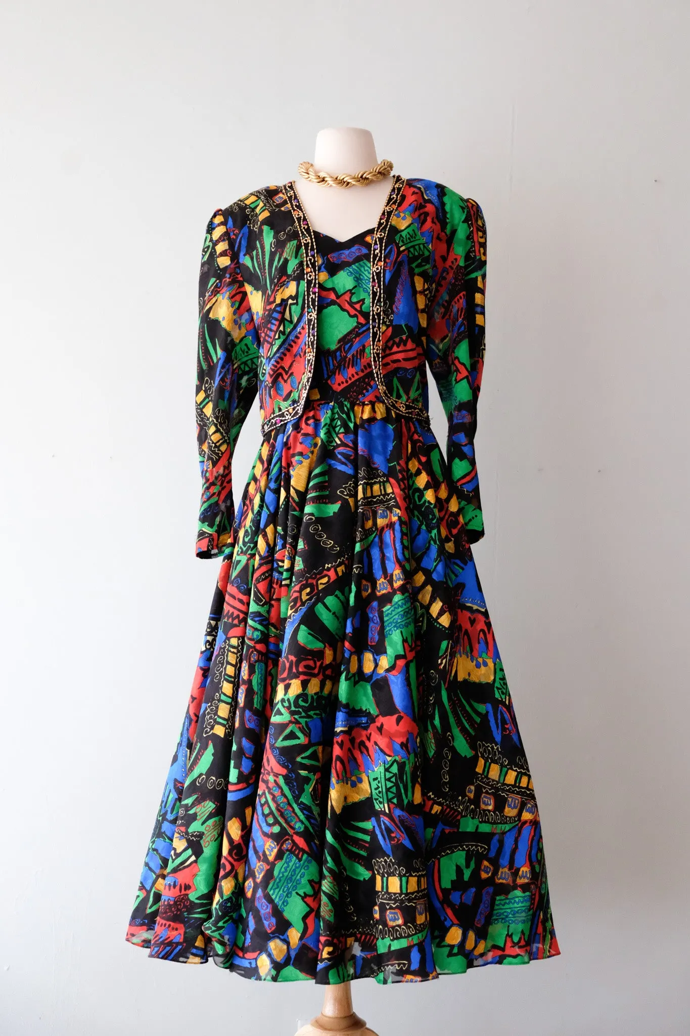 1980's Party Time!  Fabulous Abstract Cocktail Dress & Jacket Set by Diane Freis / Sz M