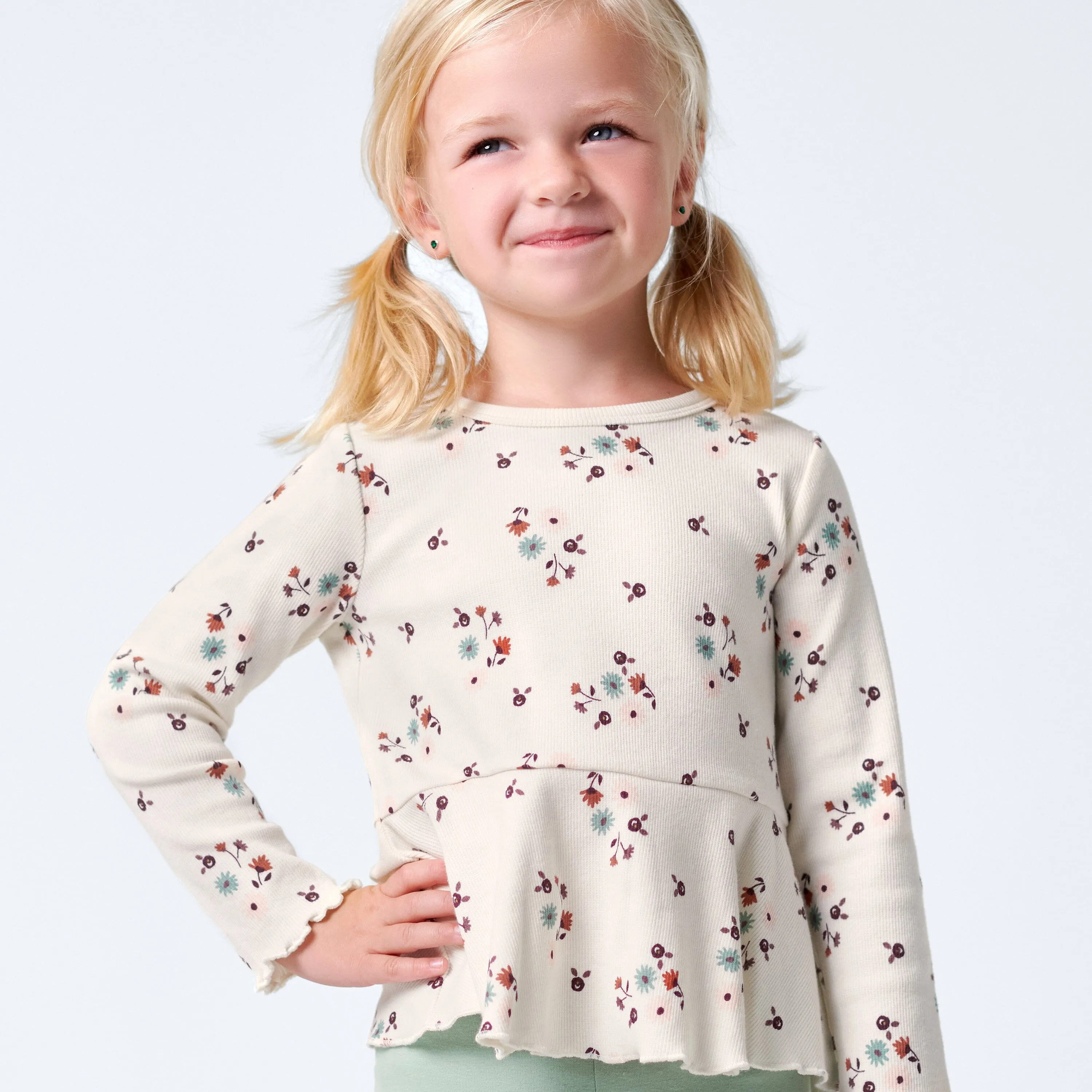 2-Pack Infant & Toddler Girls Mint Floral Peplum Tops