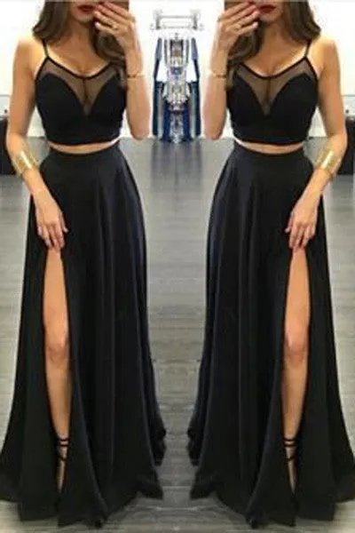 2 pieces prom dress side slit prom Dress,long prom dress,party dresses,Prom Gown,SVD306