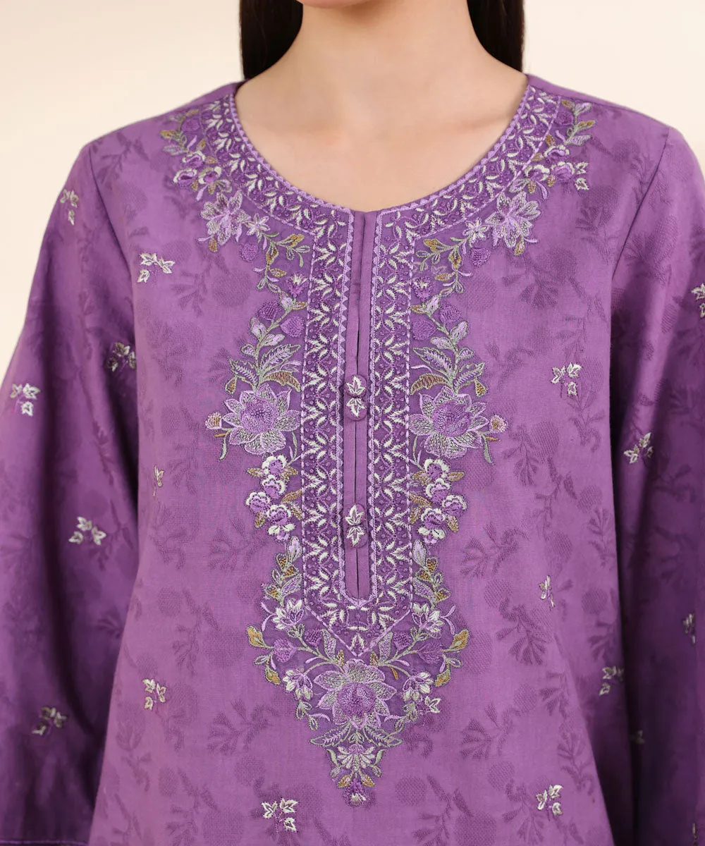 3 Piece - Embroidered Cotton Jacquard Suit