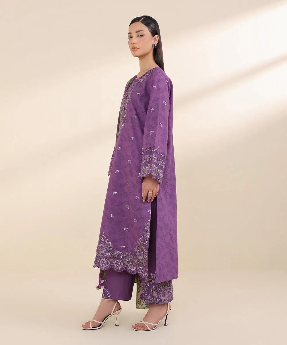 3 Piece - Embroidered Cotton Jacquard Suit