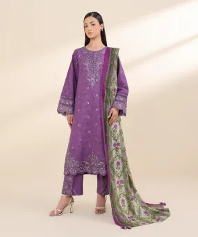 3 Piece - Embroidered Cotton Jacquard Suit