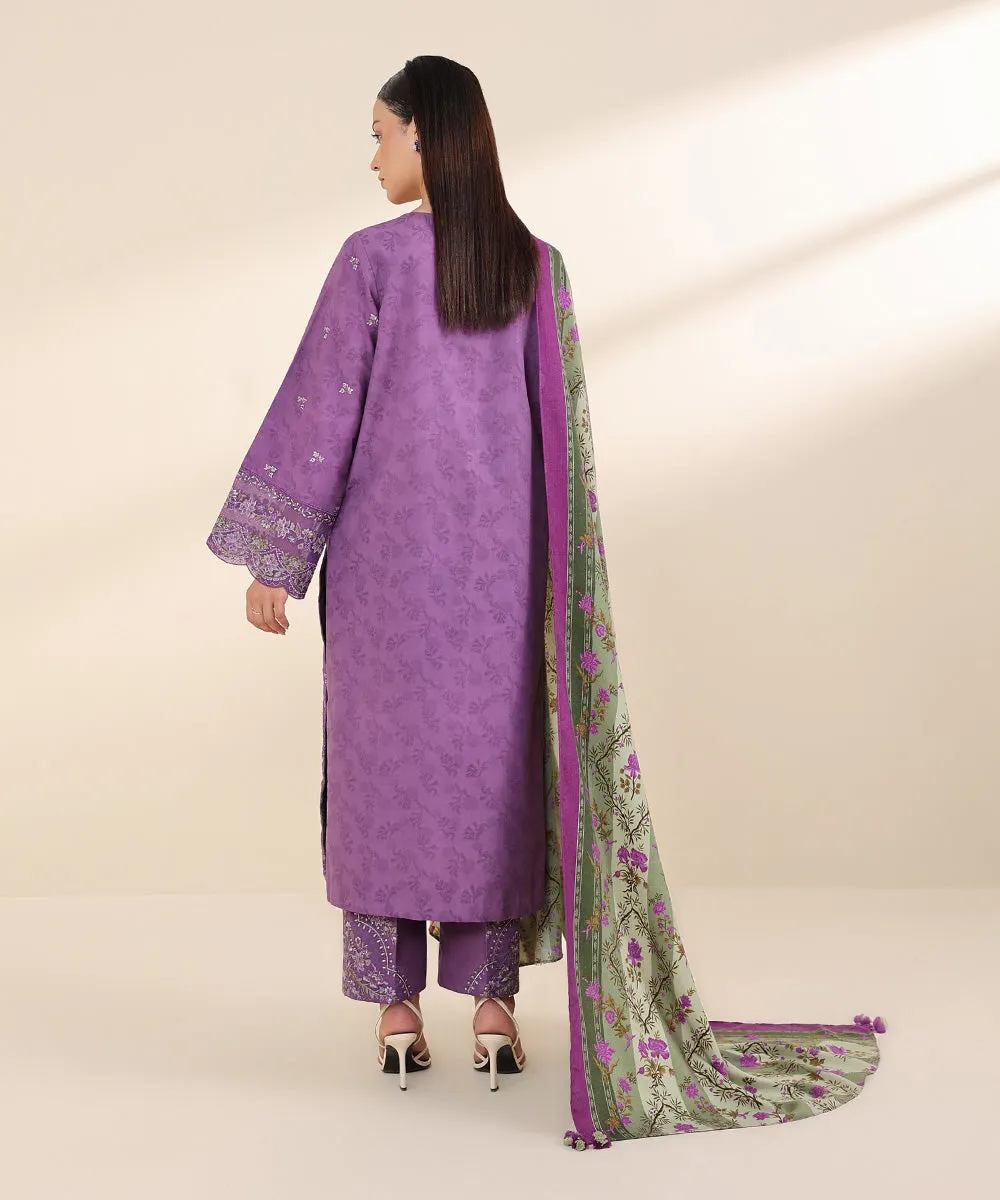 3 Piece - Embroidered Cotton Jacquard Suit