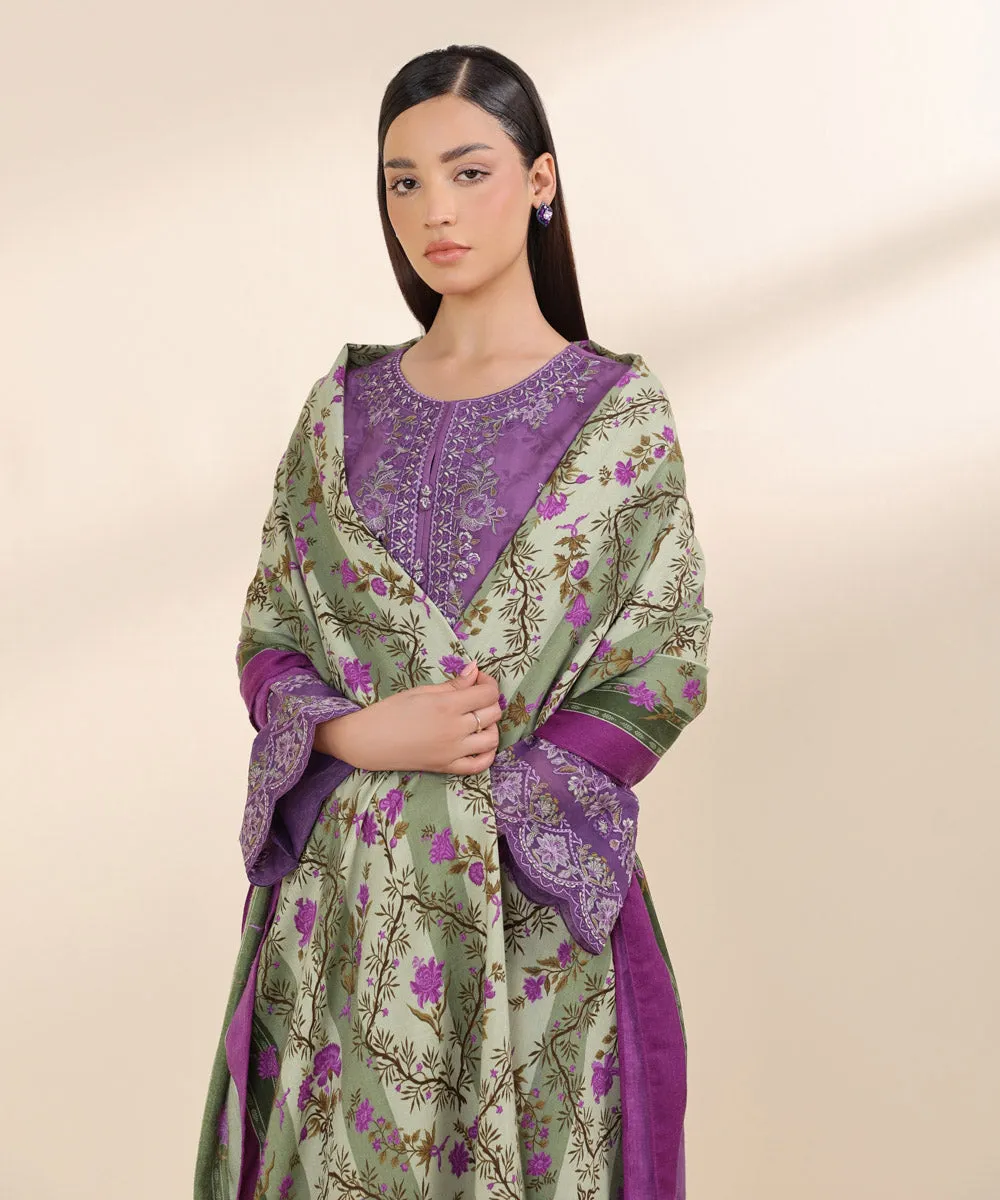 3 Piece - Embroidered Cotton Jacquard Suit