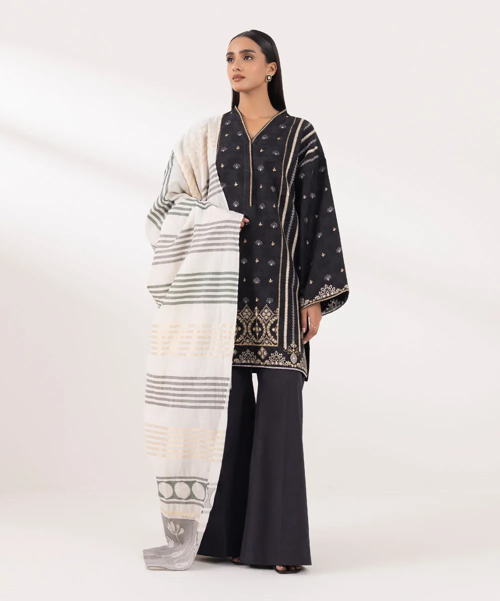 3 Piece - Embroidered Jacquard Suit