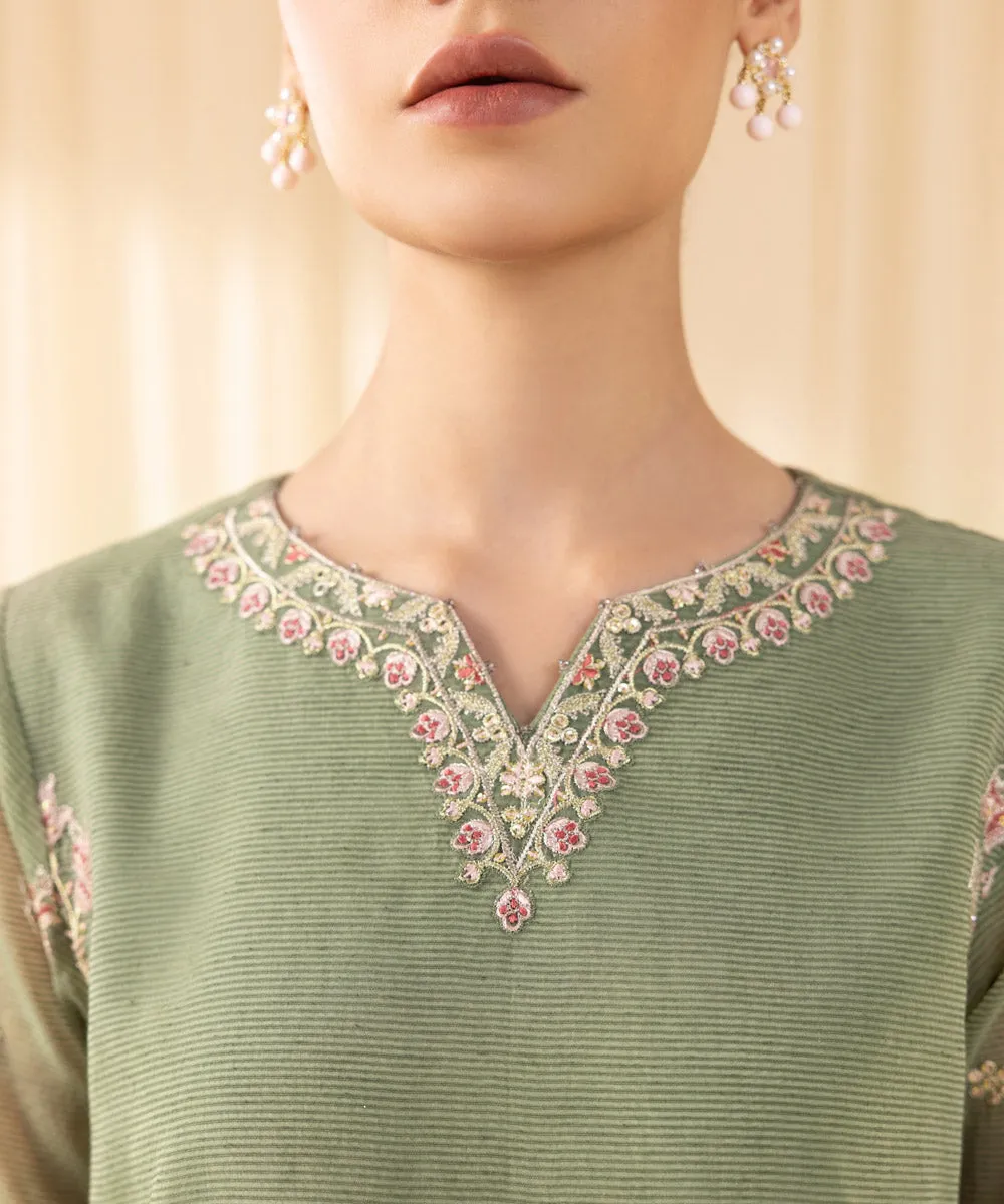 3 Piece -  Embroidered Karandi Suit