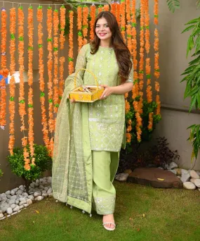 3 Piece -  Embroidered Organza Suit