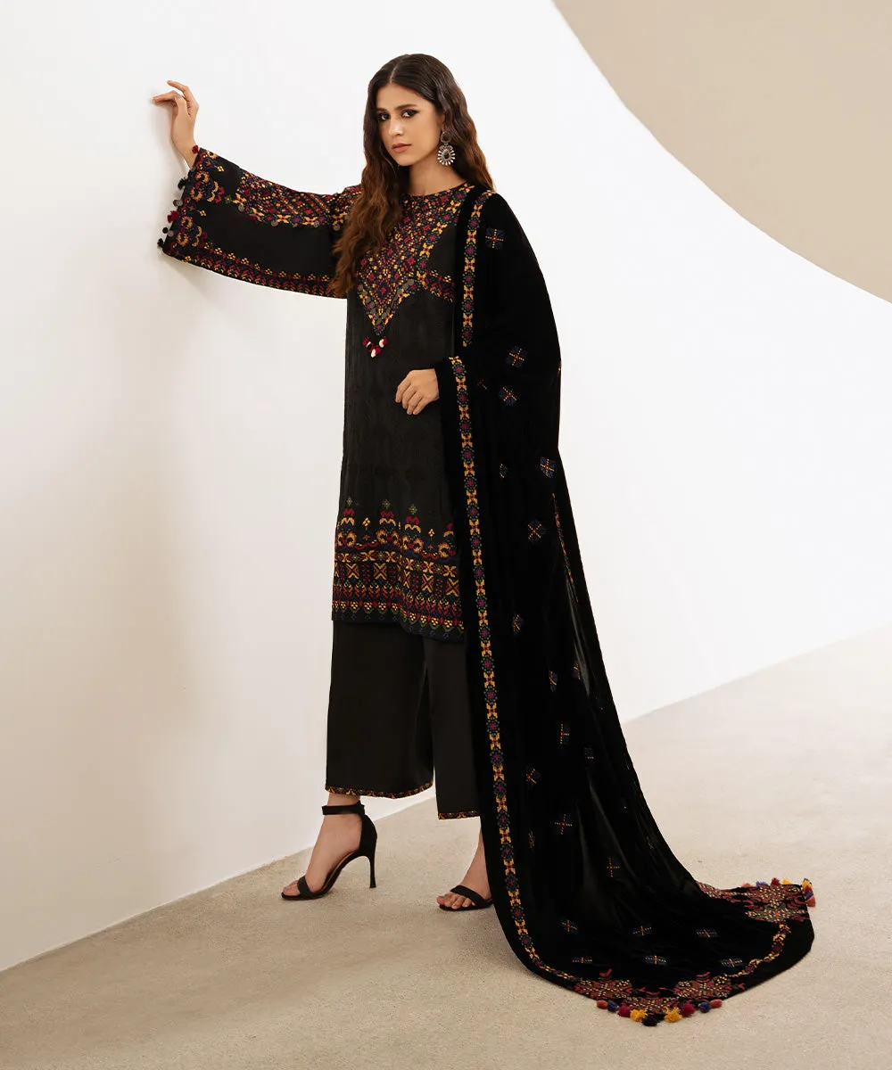 3 Piece -  Embroidered Raw Silk Suit