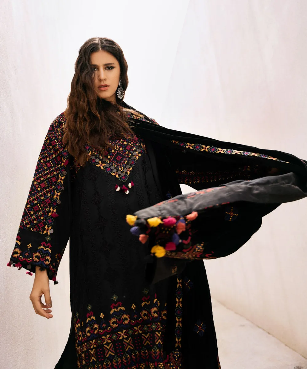 3 Piece -  Embroidered Raw Silk Suit