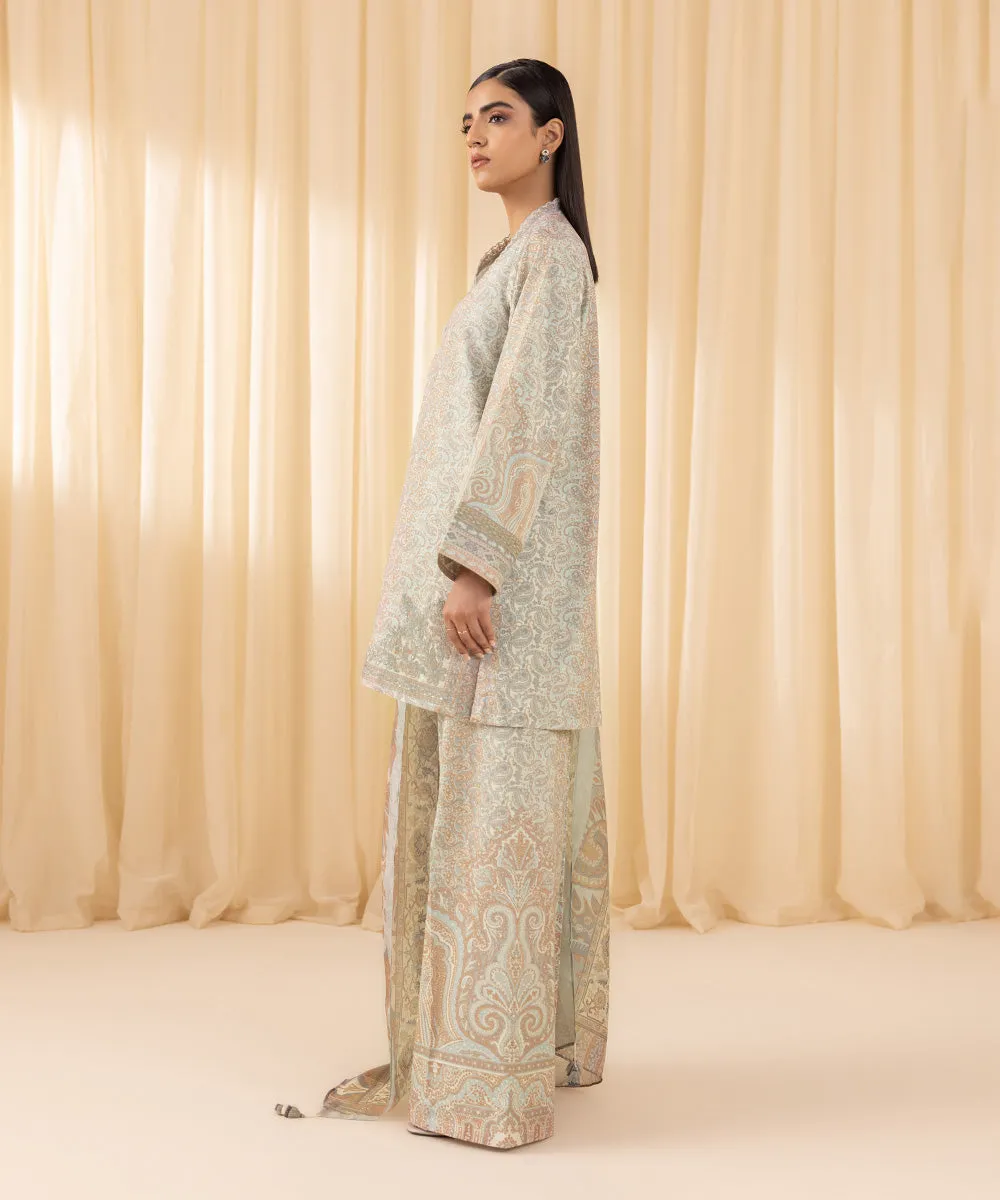 3 Piece -  Embroidered Silk Suit