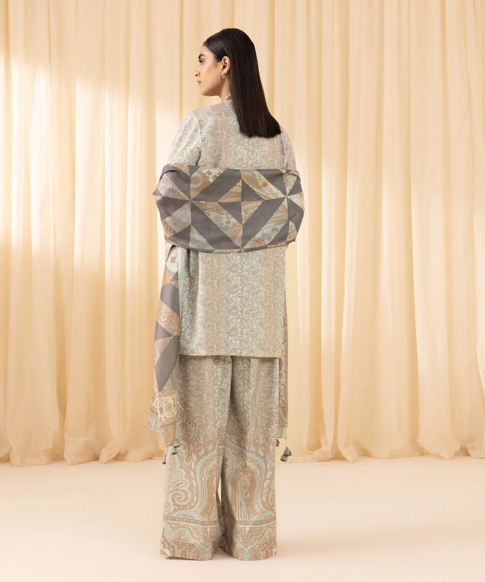 3 Piece -  Embroidered Silk Suit