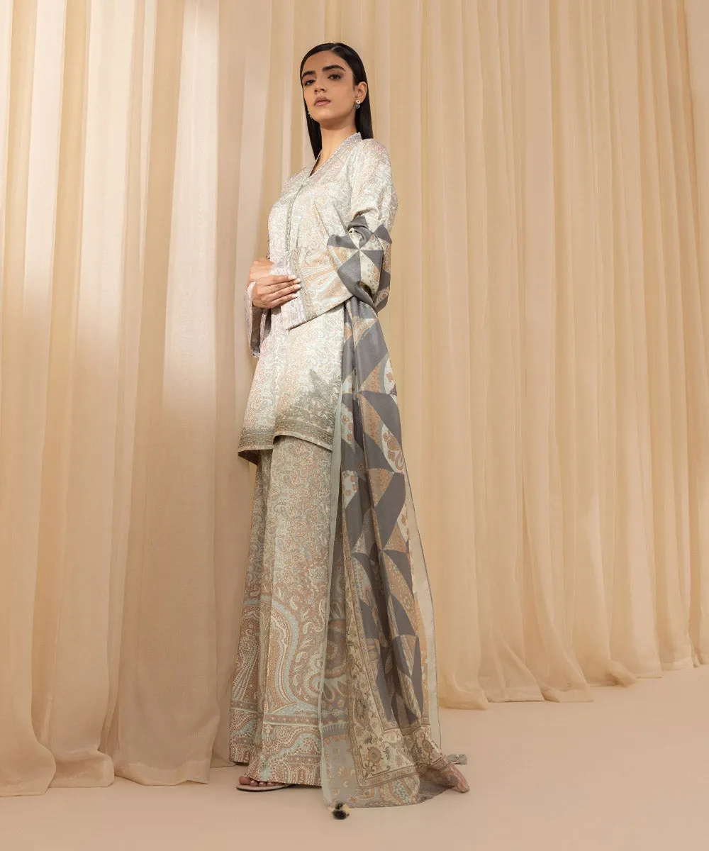 3 Piece -  Embroidered Silk Suit