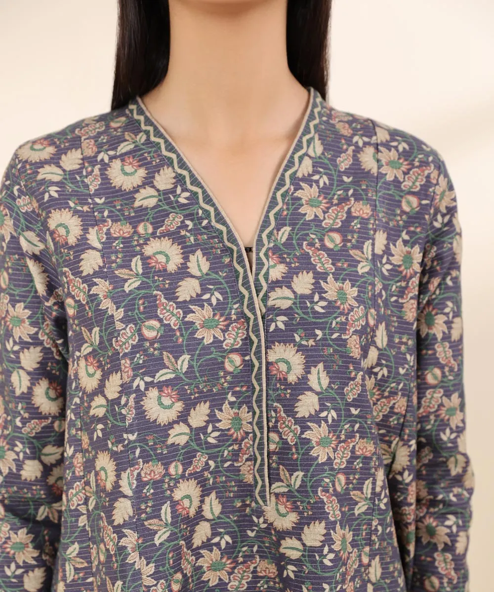 3 Piece - Printed Zari Khaddar Suit