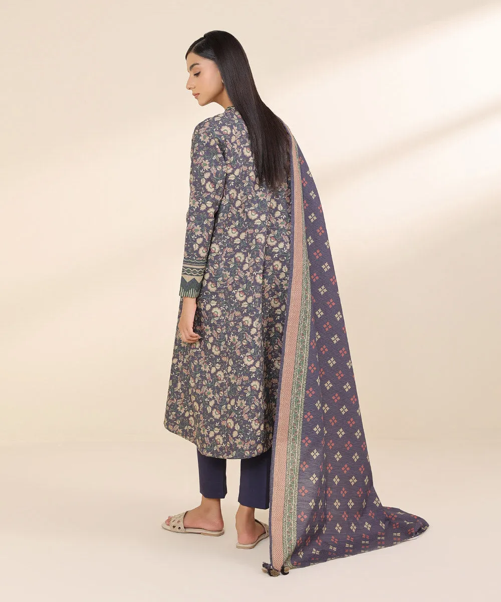 3 Piece - Printed Zari Khaddar Suit