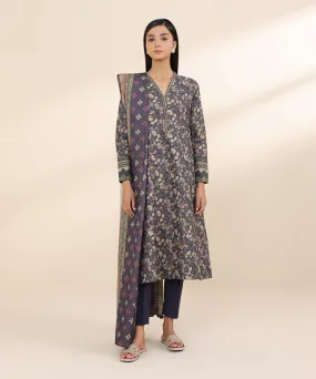 3 Piece - Printed Zari Khaddar Suit