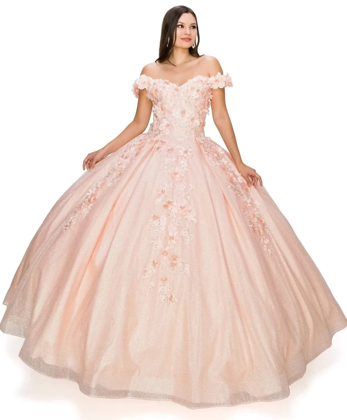 3D Floral Glitter Ball Gown by Cinderella Couture 8020J - Outlet