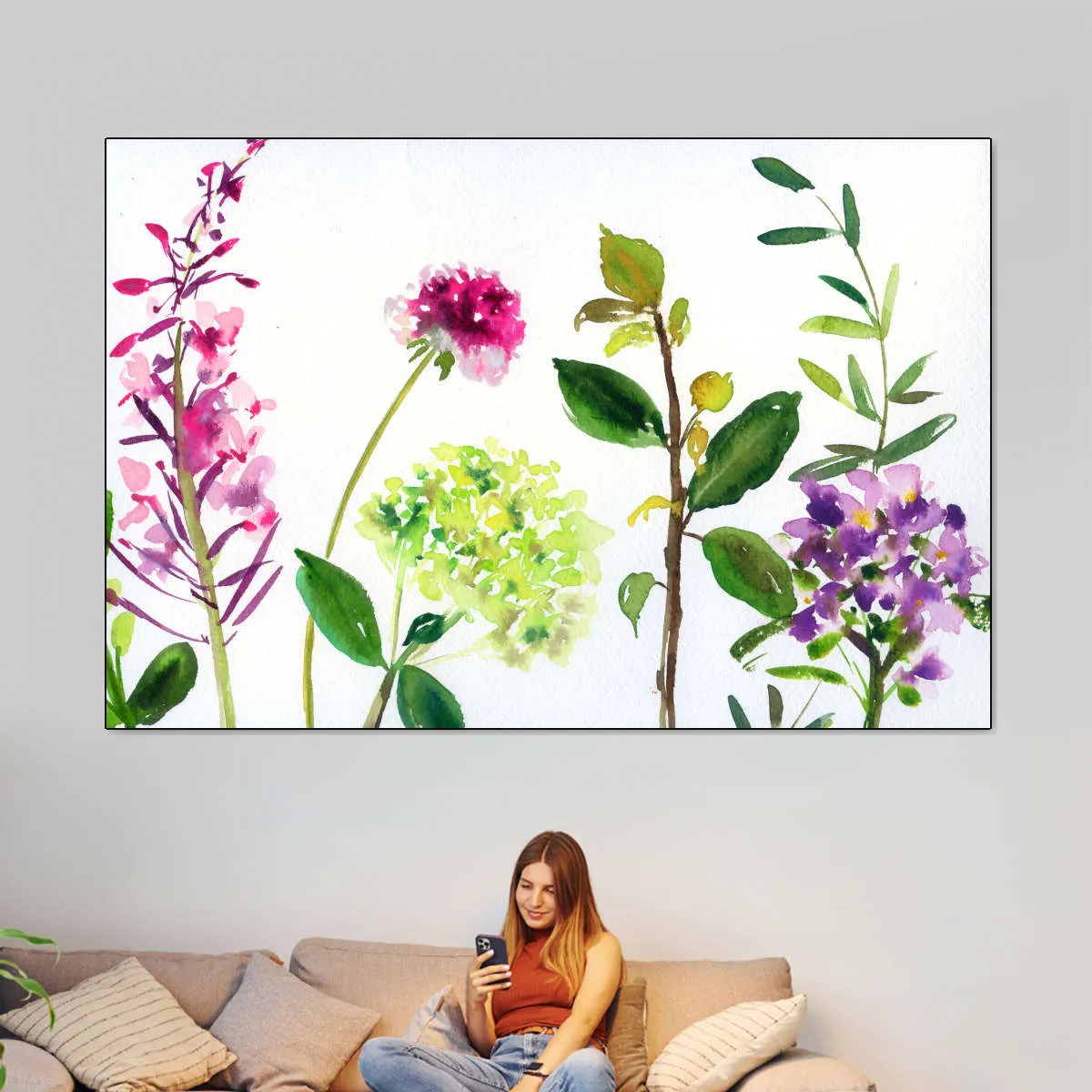 7 Branches - Flowers And Leaves Wall Art