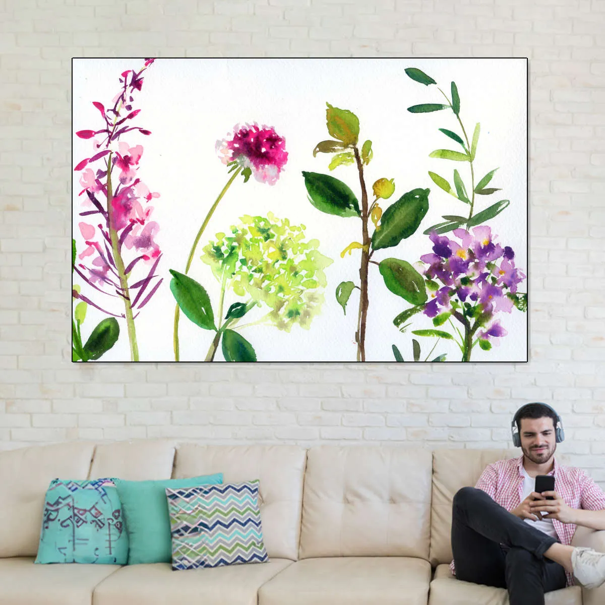 7 Branches - Flowers And Leaves Wall Art