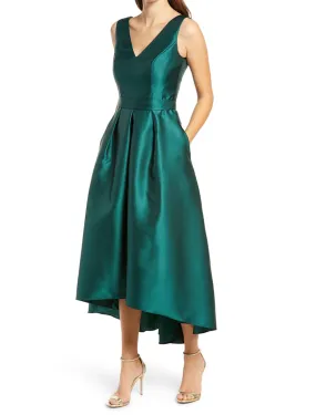 A-Line Cocktail Dresses Elegant Dress Party Wear Wedding Party Asymmetrical Sleeveless V Neck Pocket Satin with Pocket