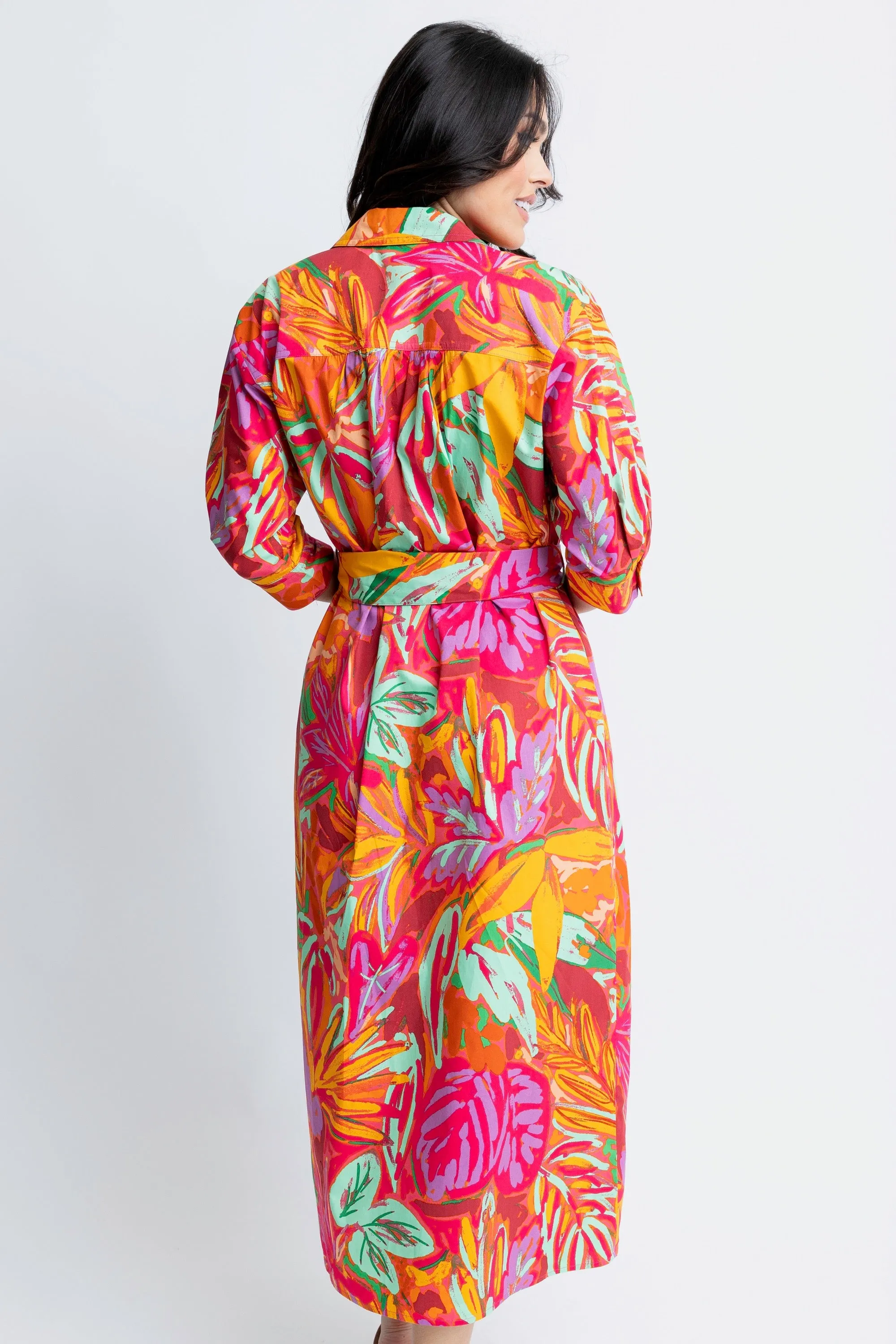 ABSTRACT TROPICAL PALM SHIRT DRESS