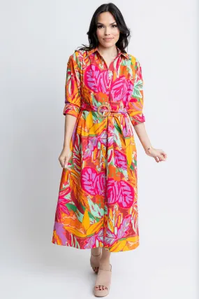 ABSTRACT TROPICAL PALM SHIRT DRESS