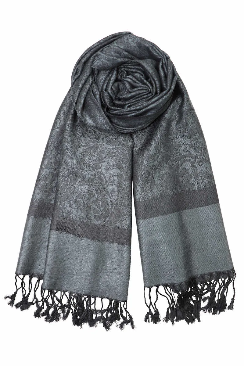 Achillea Charcoal Grey Jacquard Pashmina Scarf