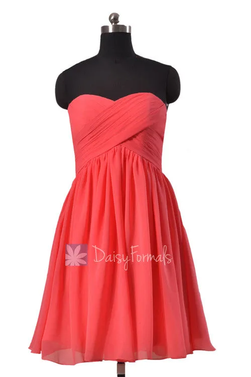 Adorable Cherry Chiffon Dress for Beach Wedding Short Sweetheart Bridesmaid Dress (BM256)