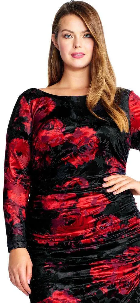 Adrianna Papell AP1E202189 Long Plus Size Floral Print Velvet Dress