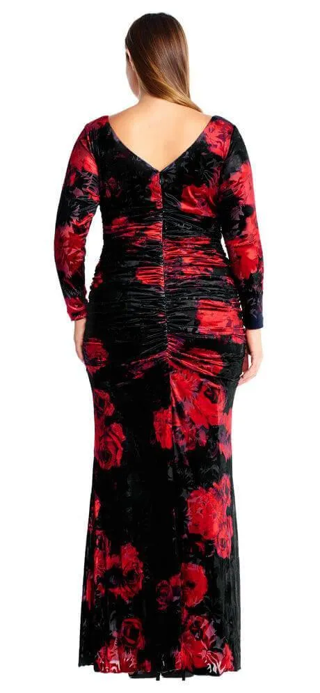 Adrianna Papell AP1E202189 Long Plus Size Floral Print Velvet Dress