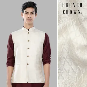 Albescent Cream Trellis Jacquard Textured Designer Nehru Jacket