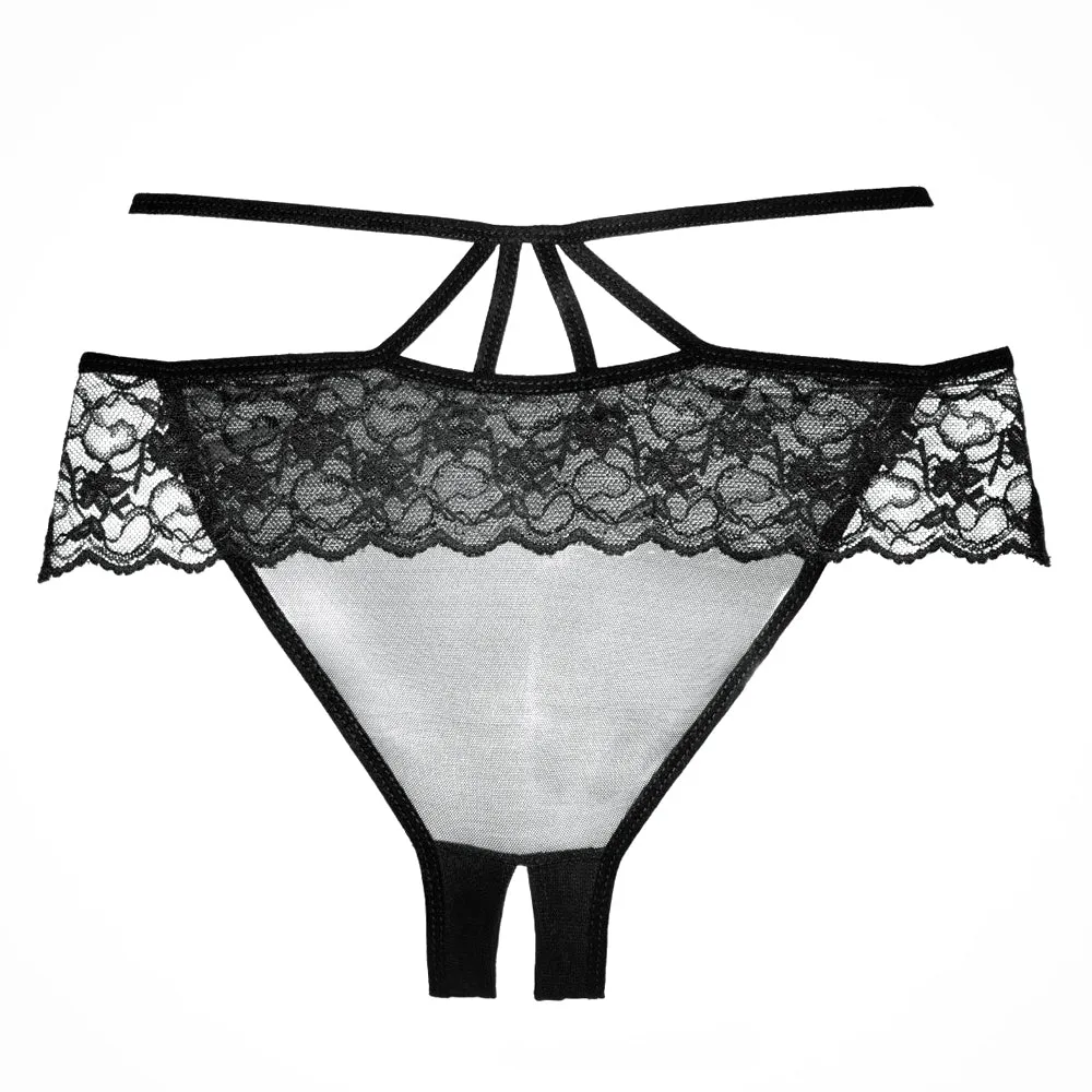 Allure Adore Angel Strappy Crotchless Lace & Mesh Panties