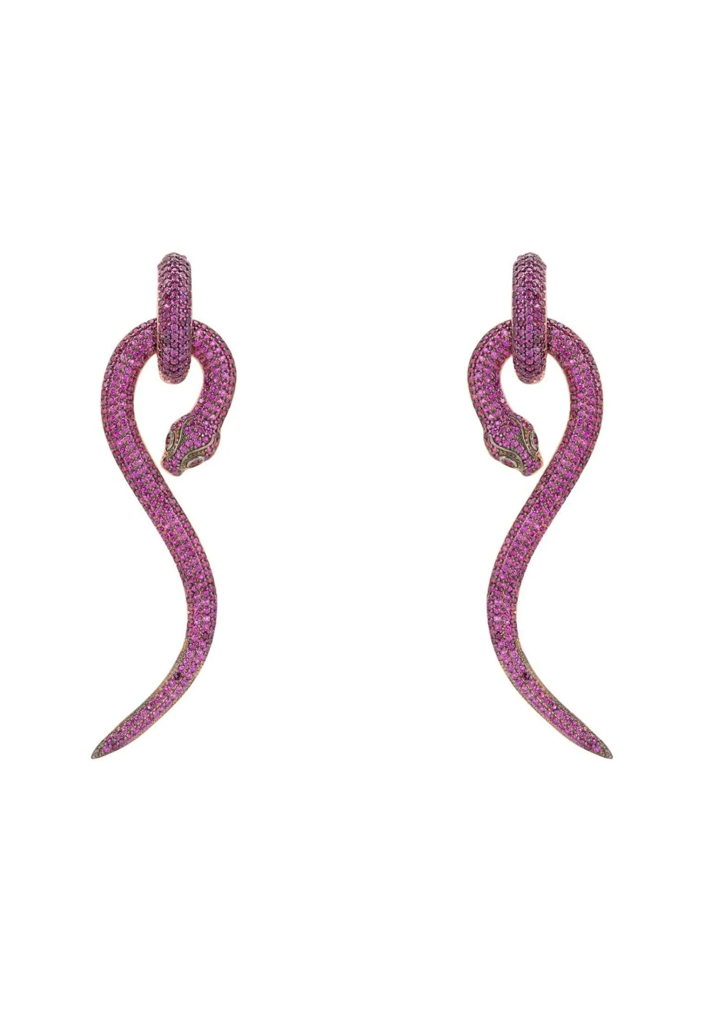 Anaconda Snake Drop Earrings Rosegold Ruby