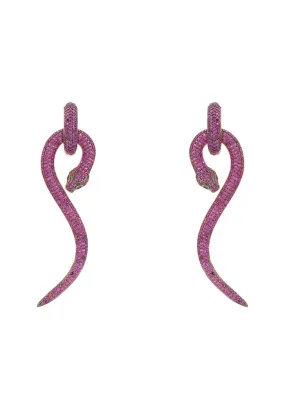 Anaconda Snake Drop Earrings Rosegold Ruby