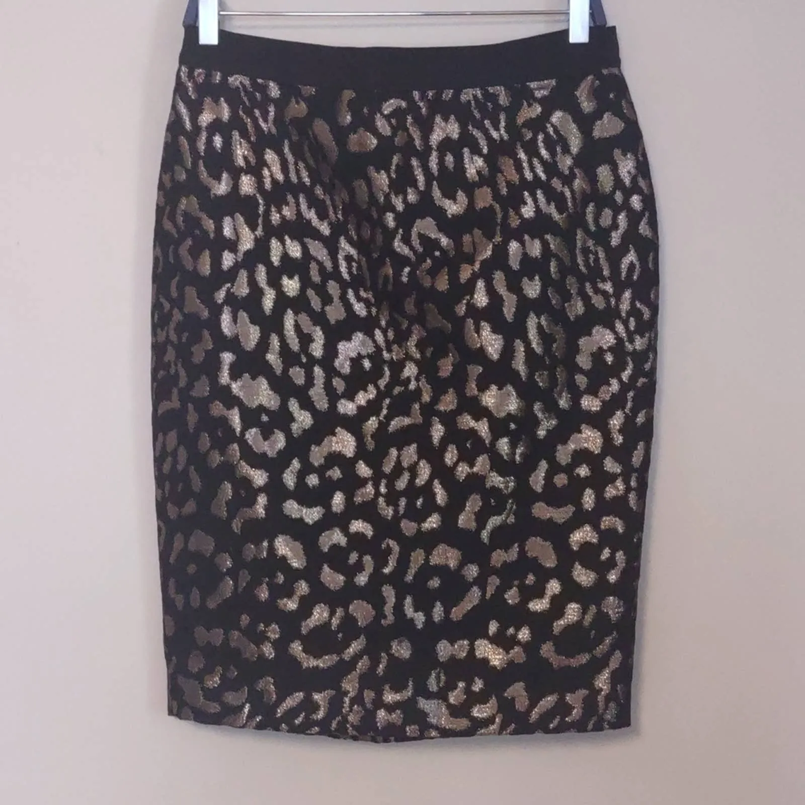 Ann Taylor Bronze Animal Jacquard Skirt Black Gold