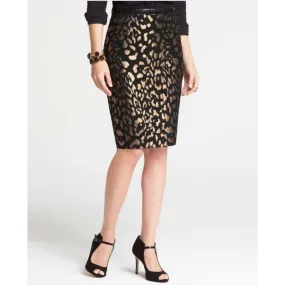 Ann Taylor Bronze Animal Jacquard Skirt Black Gold