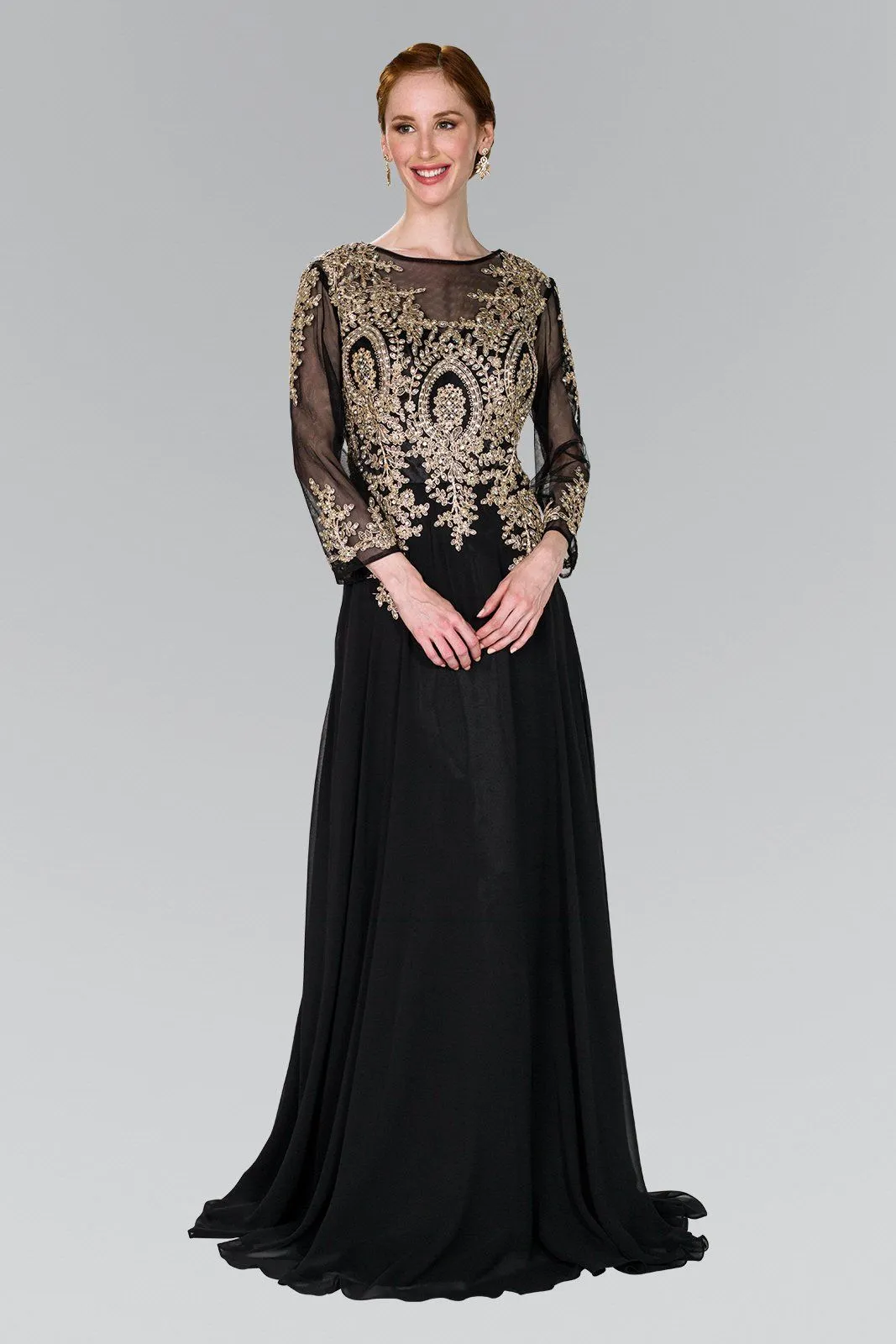 Applique Long Sleeve Gown by Elizabeth K GL1368