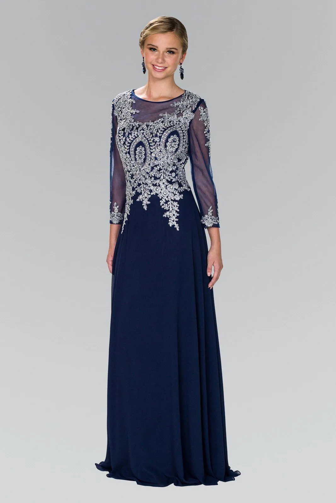 Applique Long Sleeve Gown by Elizabeth K GL1368