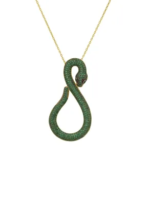 Asp Snake Pendant Necklace Gold Emerald